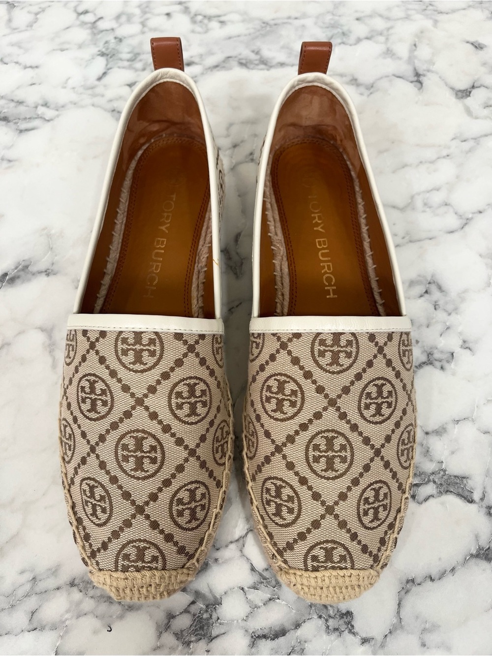 Tory Burch T Monogram Espadrille Flats Shoes Tan Brown 9.5 - Picture 1 of 8